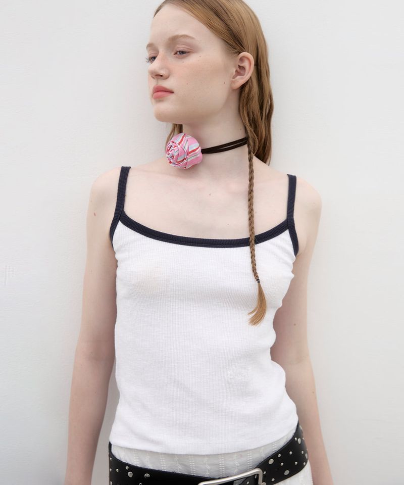 Ringer Sleeveless Top - White/Navy