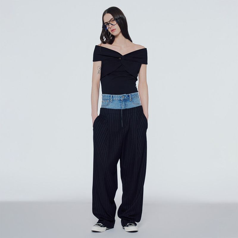 Off-the-shoulder twist-front blouse