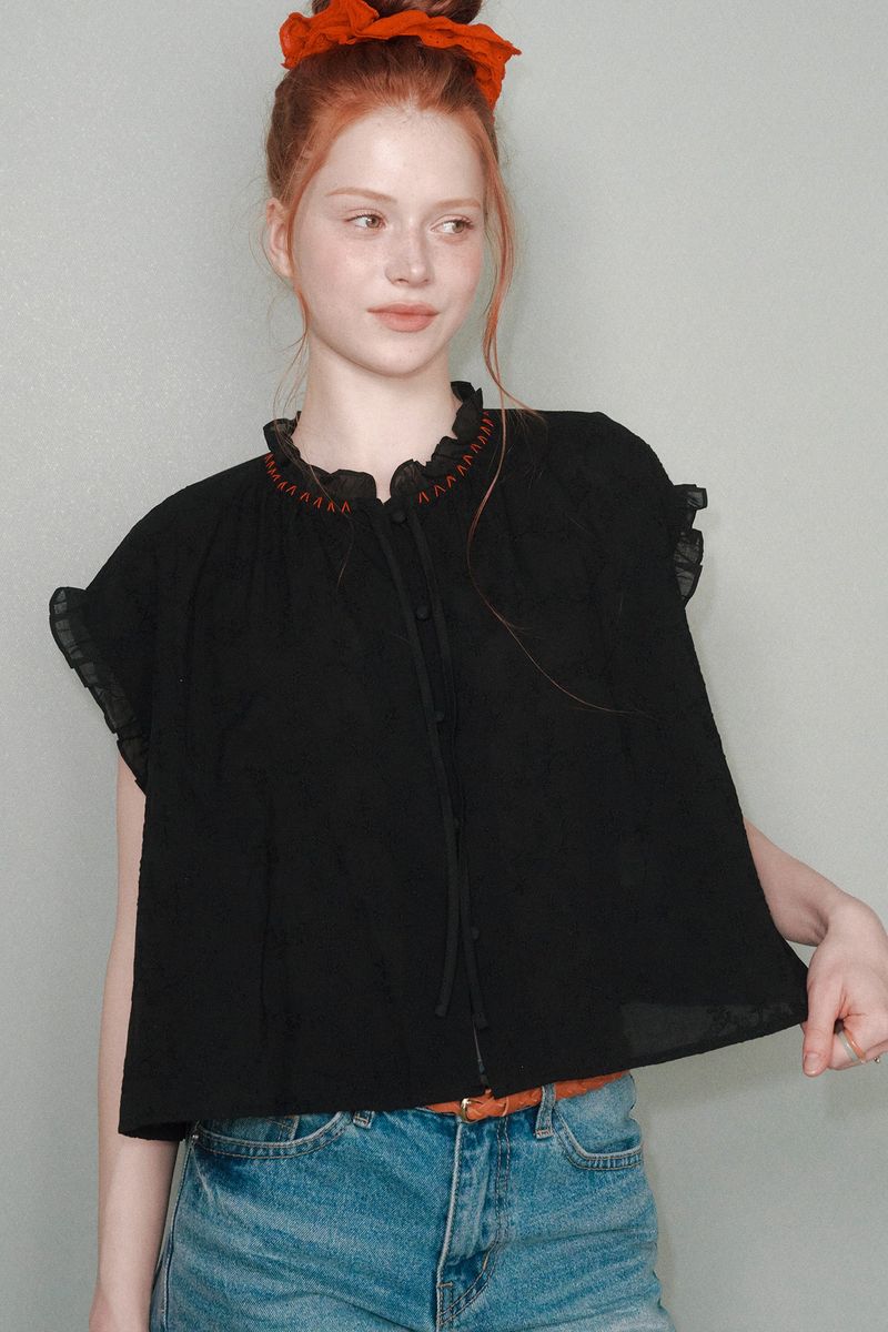 Flower Garden Stitch Blouse [Black]