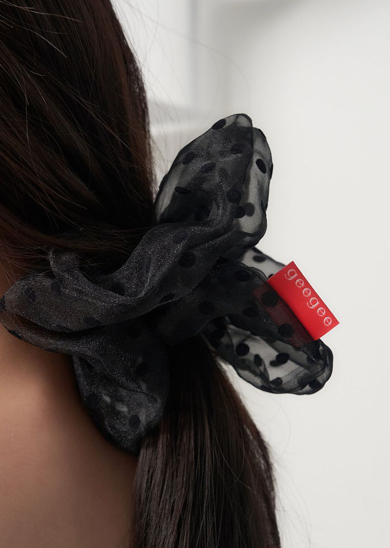 dot organdy hair scrunchie - black