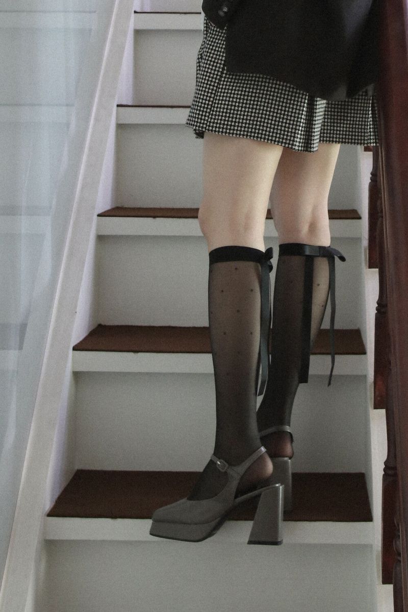 dot ribbon half stockings (2colors)