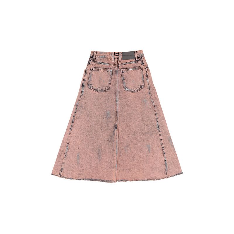 Pink Metallic Denim Skirt