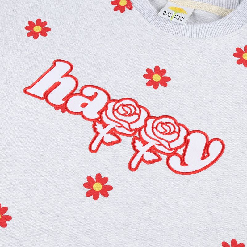 Red flower pattern Sweat-shirt [Light grey]