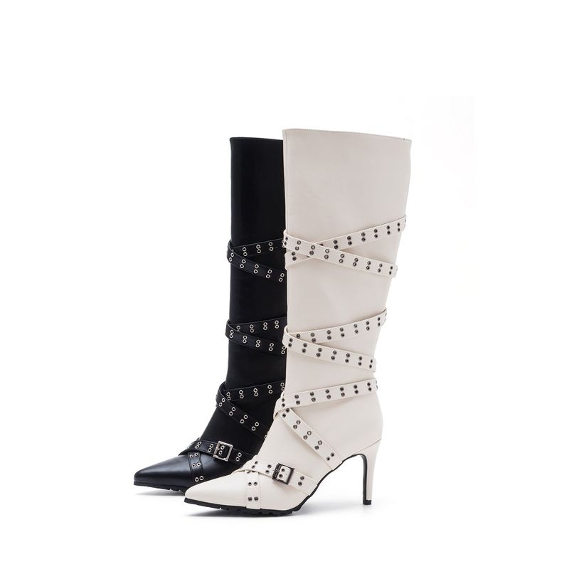 Cross Buckle Walker Boots Heel(Black)