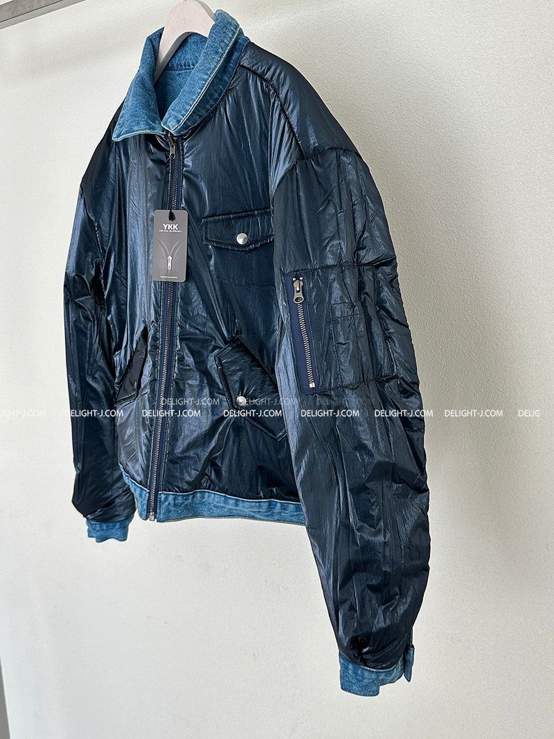 Double-sided reversible denim padded coat