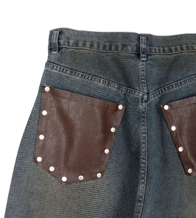 Elt leather pocket denim pants