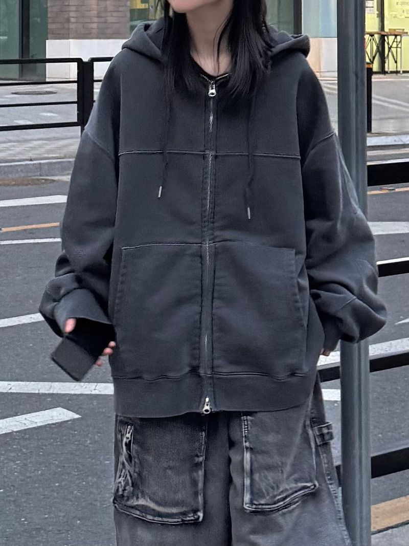 pigment panel zip-up hoodie