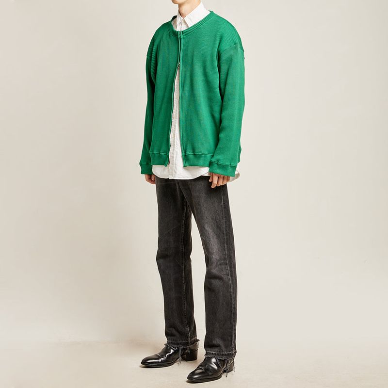 DAMP 2-WAY ZIP-UP WAFFLE CARDIGAN_GREEN