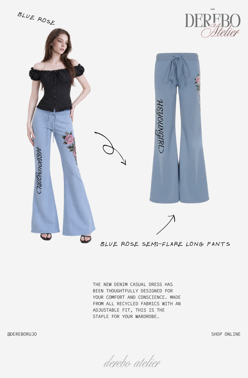 Blue Rose Semi-Flare Long Pants