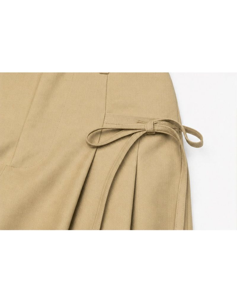 リボン ピンタック ワイド パンツ サンド ベージュ