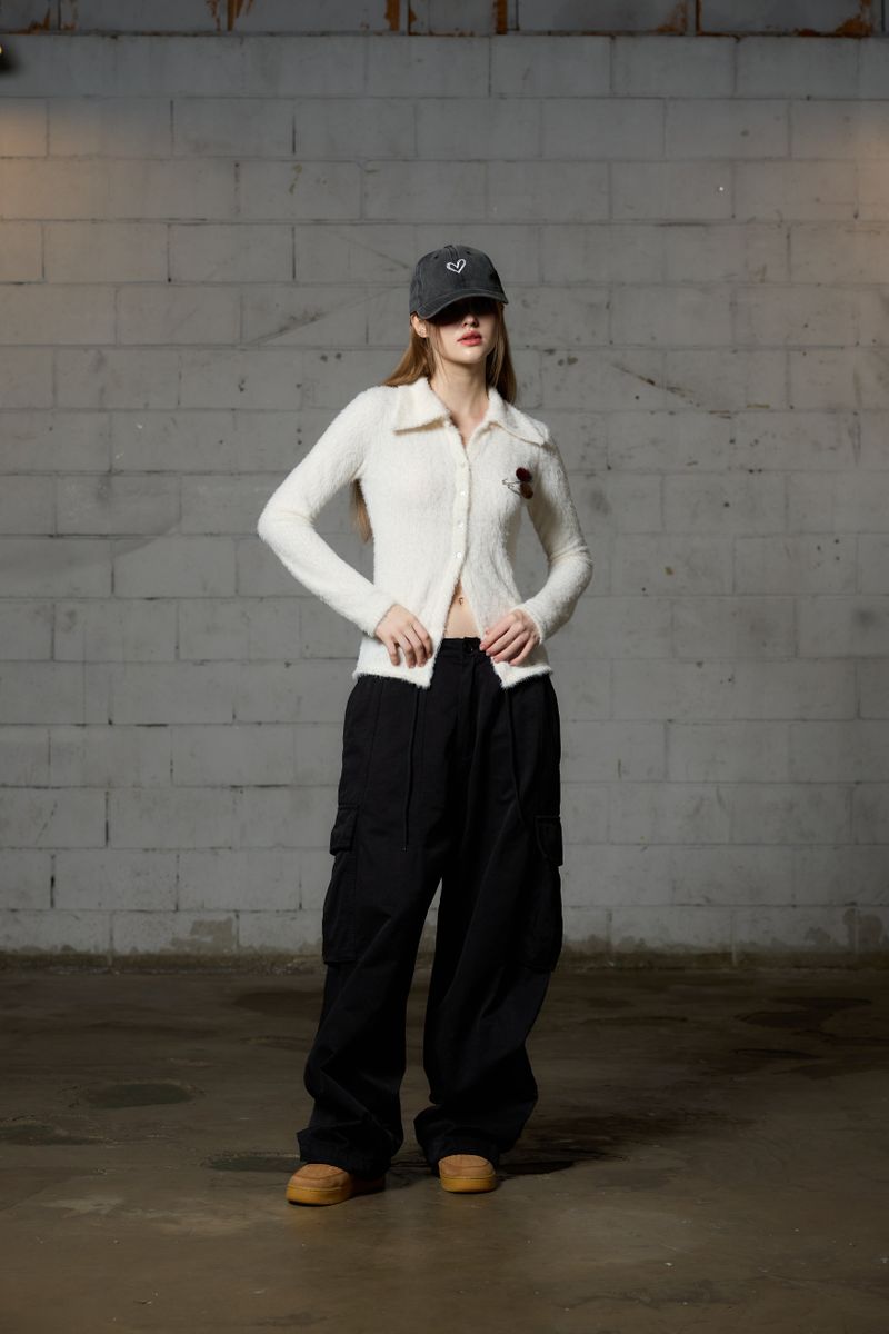 ARO WIDE CAGO PANTS / BLACK
