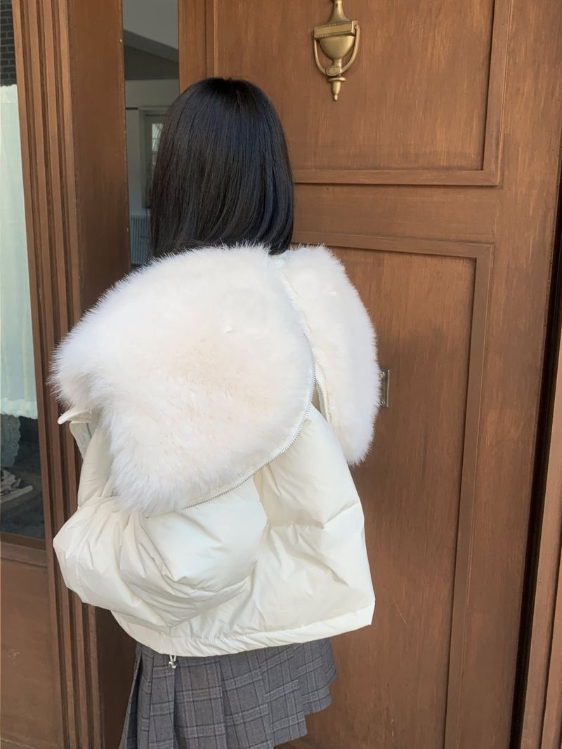 Ice Bloom Fur-Collar Duck Down Short Puffer