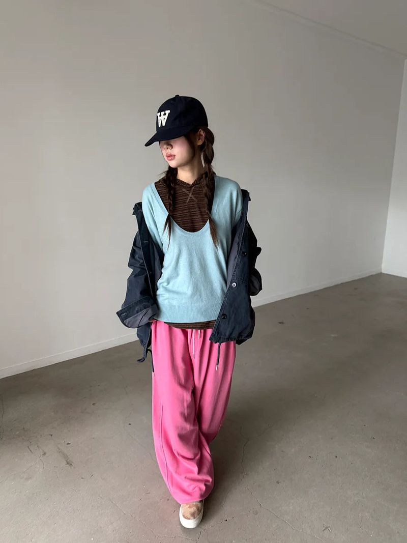 deep U-neck knit top