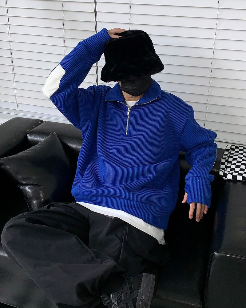 MT leather patch semi zip-up (3 colors)