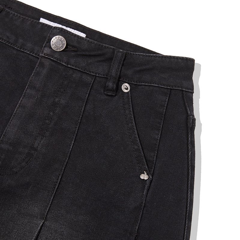 CHERRY DENIM PLEATS MINI SKIRT [BLACK]
