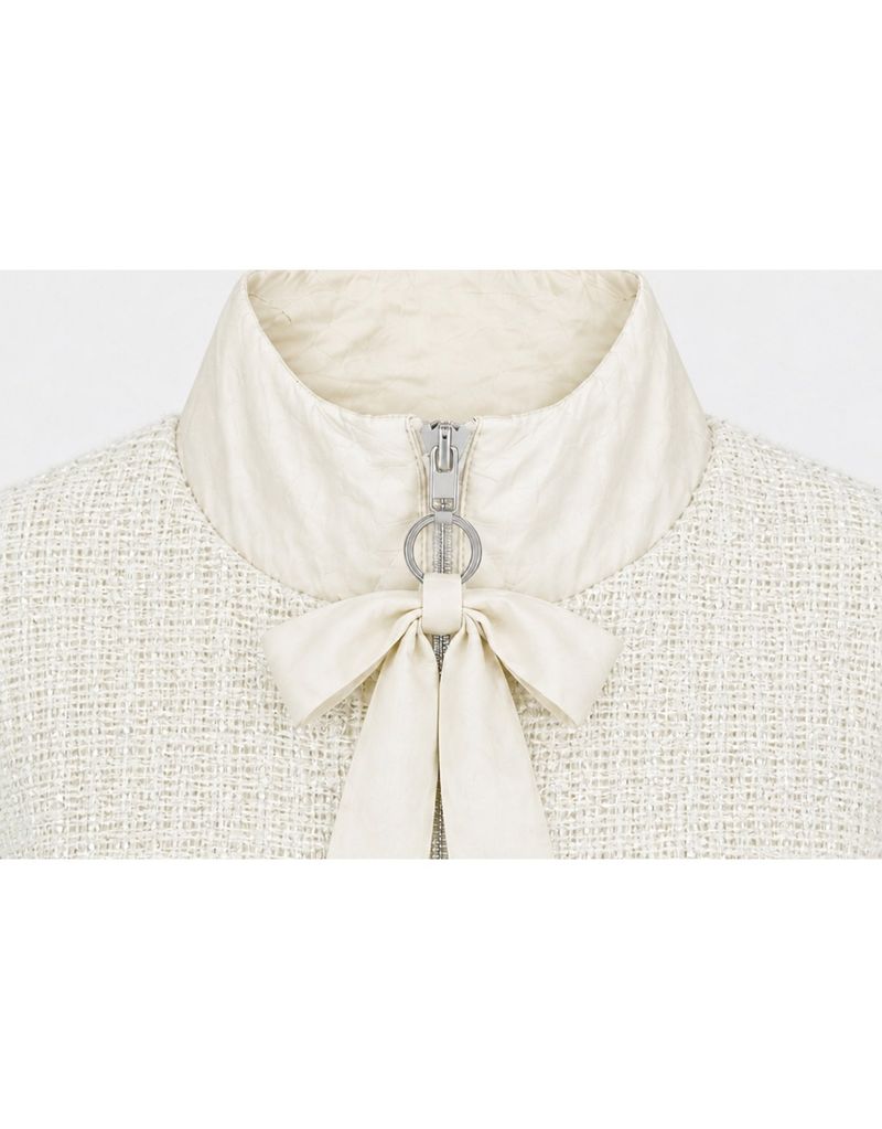 [PRE-FALL] Flora Tweed Layered Ribbon High-Neck String Windbreaker Pink