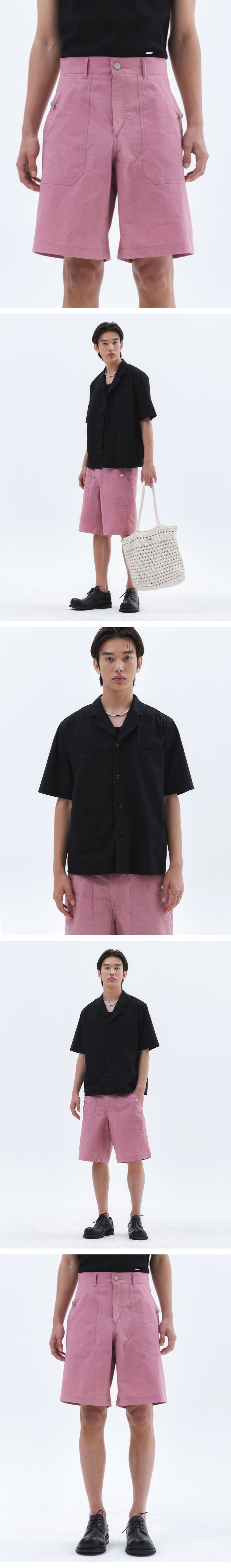 Washed Cotton Fatigue Bermuda Pants_Pink  