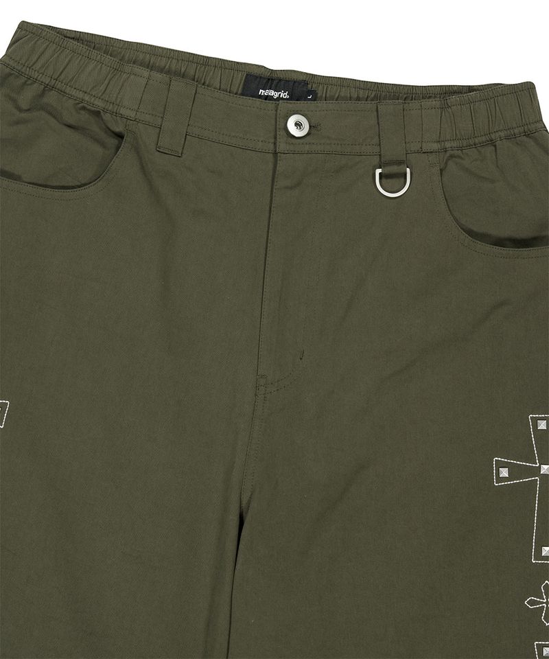 CROSS STUD TWILL SHORTS_KHAKI