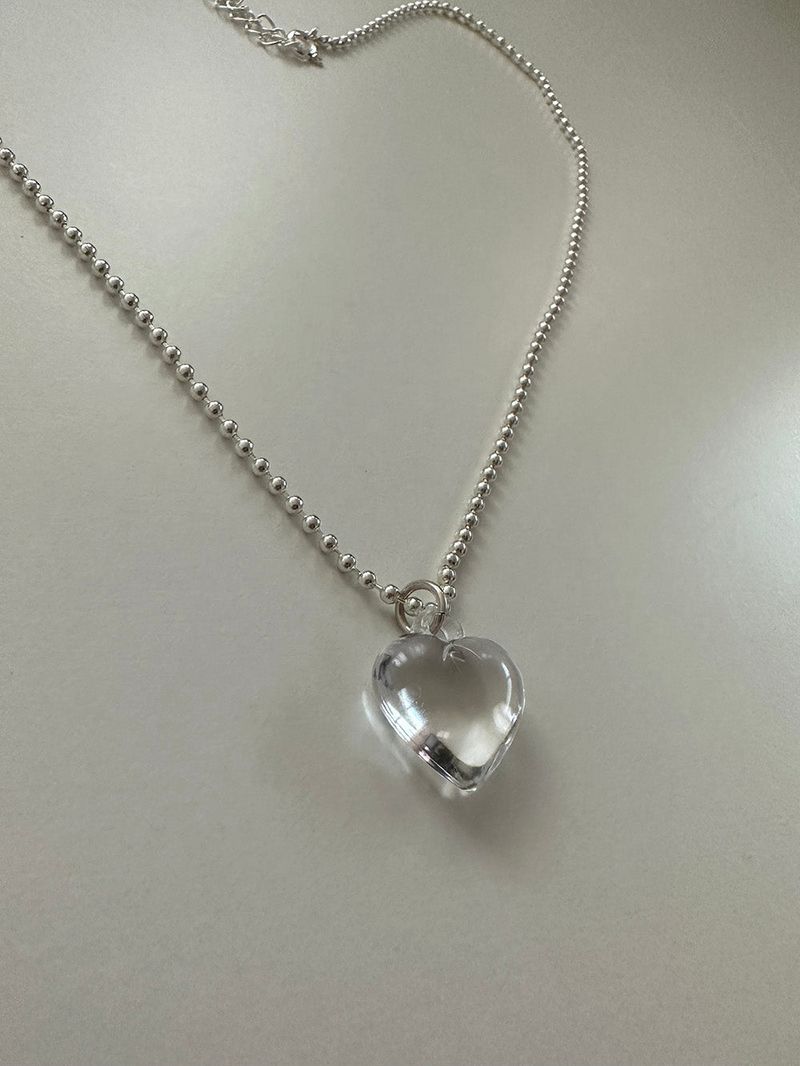 [92.5silver] Clear heart necklace