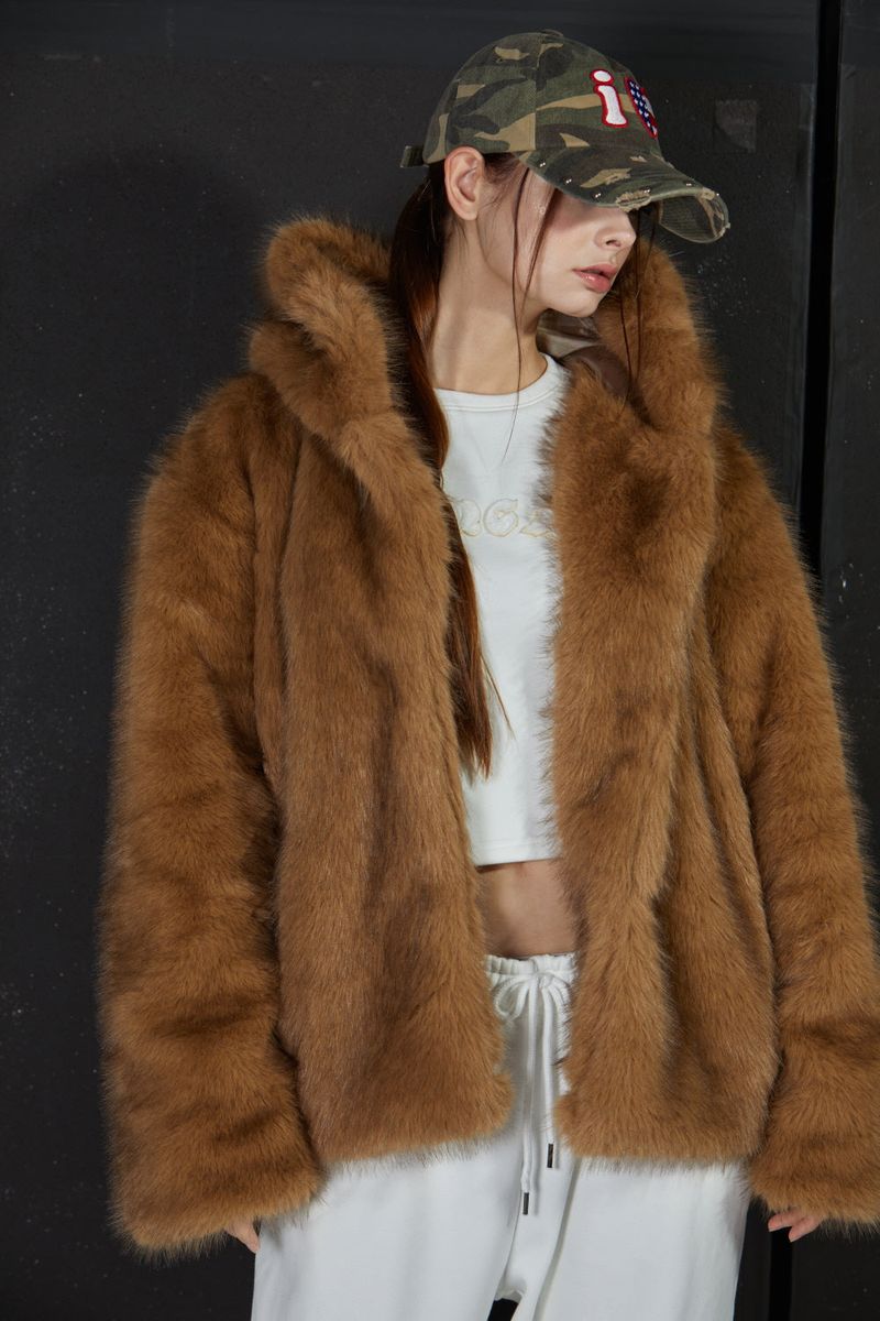 TWO TONE FUR JACKET -BROWN