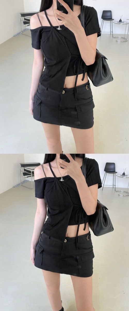 cargo low waist mini skirt (2color)