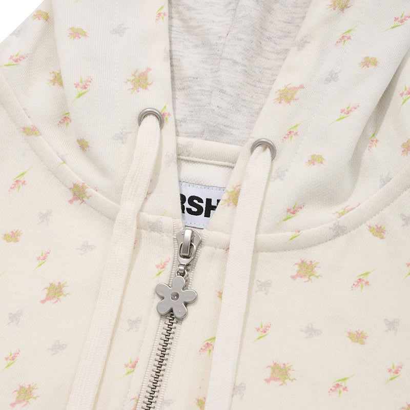 BOUQUET PATTERN SLIM FIT HOODIE ZIP UP [IVORY]