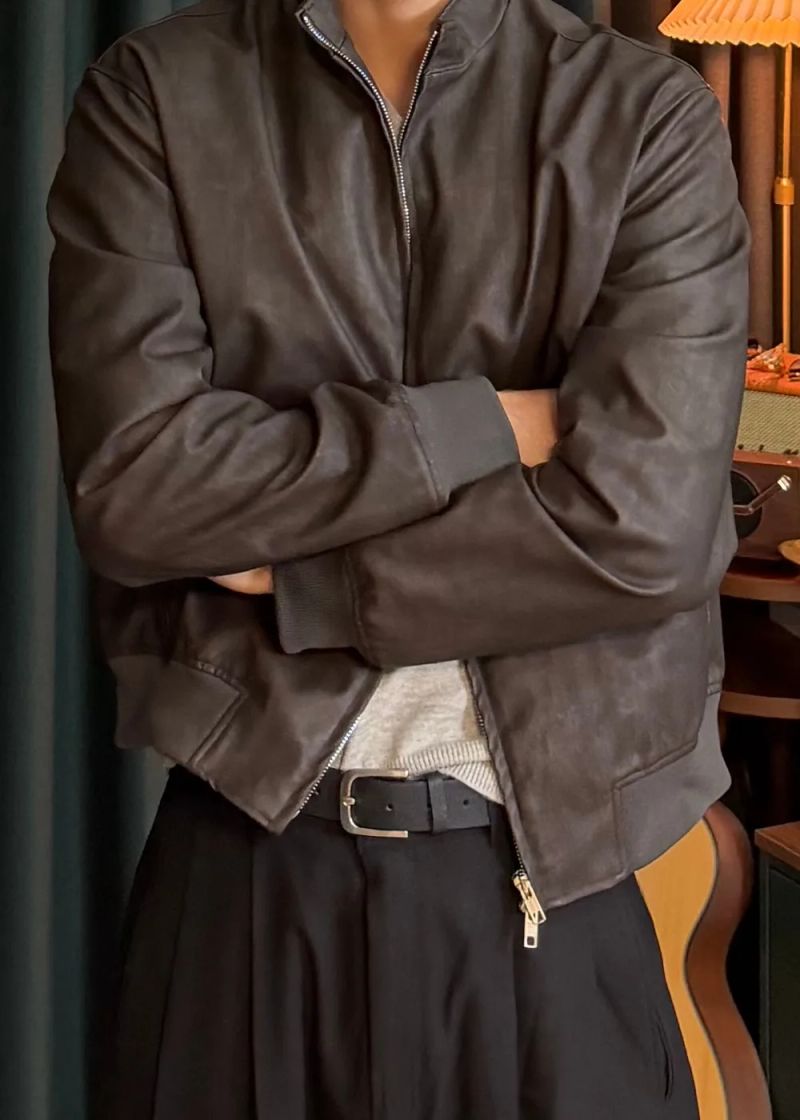 Line Crop Leather Jacket 2COLOR
