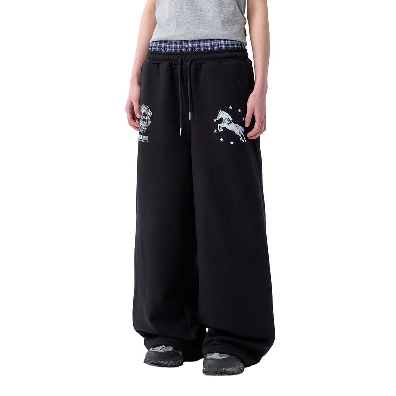 ODDSTUDIO（オッドスタジオ）の「Star Horse Check Layered Sweatpants - BLACK（Pants）」