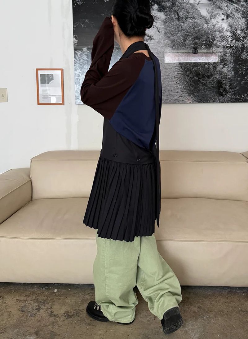 halter pleats layered dress