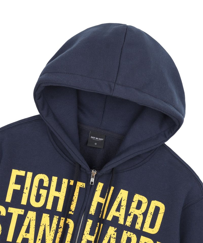 Crack Print Lettering Hooded Zip-Up - Navy