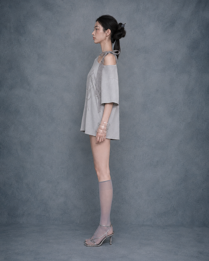 Iris Lace Ribbon Tee #Gray(灰)