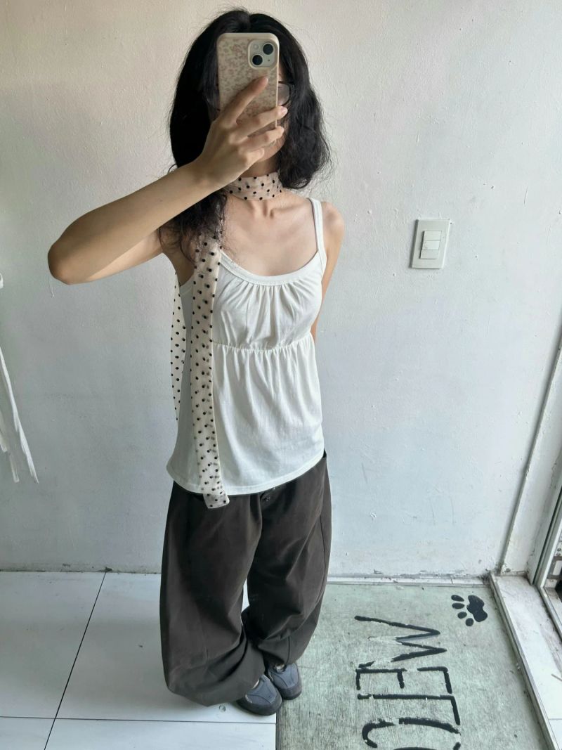 Shirring Long Sleeveless Top