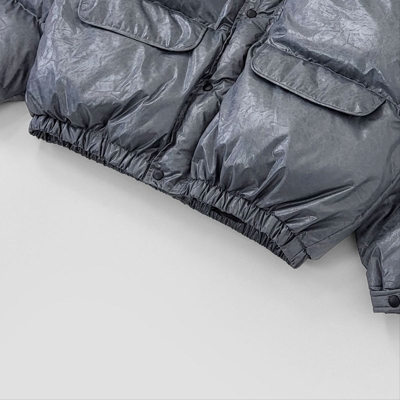 Cracked Nuptse Metallic Short Puffer Jacket