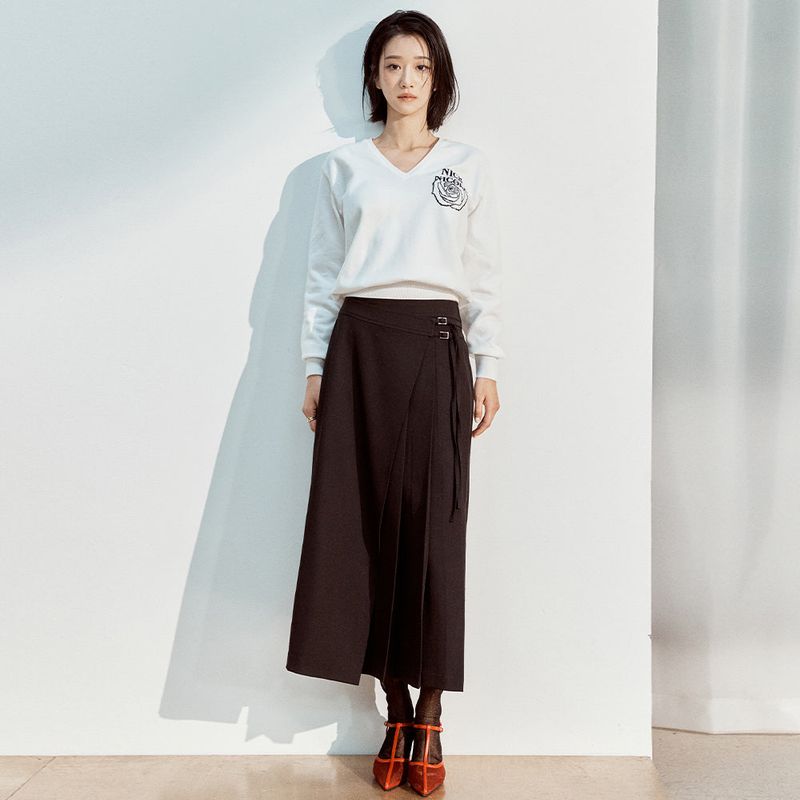 NICK&NICOLE（ニック＆ニコール）の「 BUCKLE PLEATS WRAP SKIRT_BLACK（Skirts）」