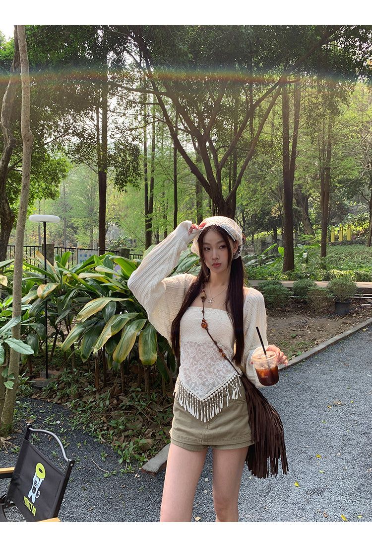 khaki cotton mini pants skirt