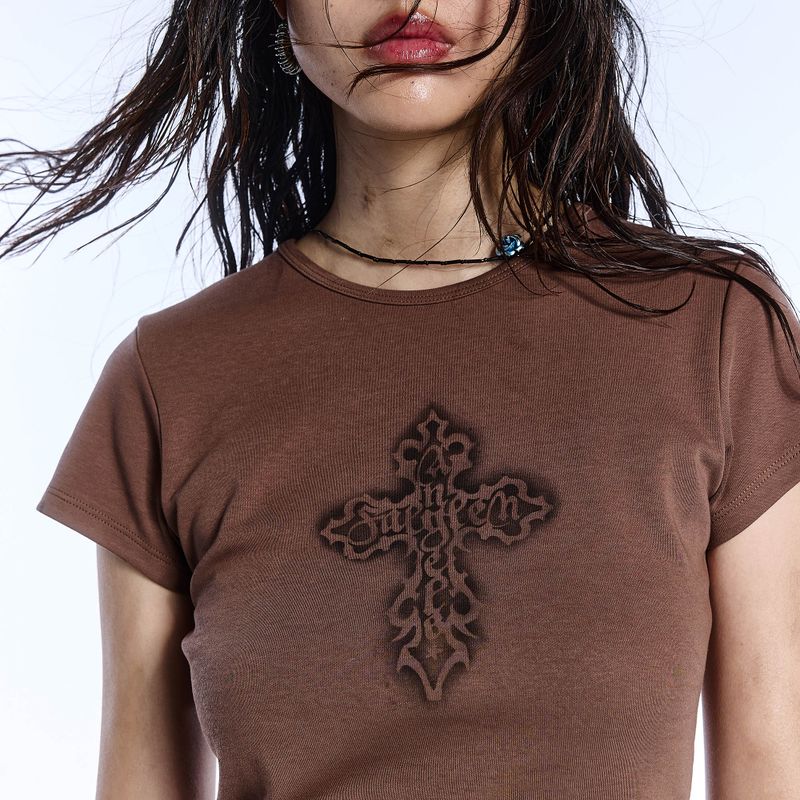 CROSS TEE_BROWN