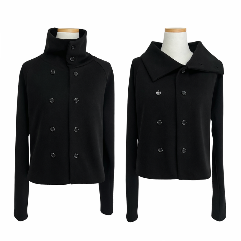 unbalanced diagonal collar double short jacket