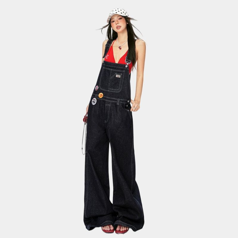 La mode MAQI（ラ モード マキ）の「Vintage Dark Blue Wide-Leg Denim Overalls（Dresses）」