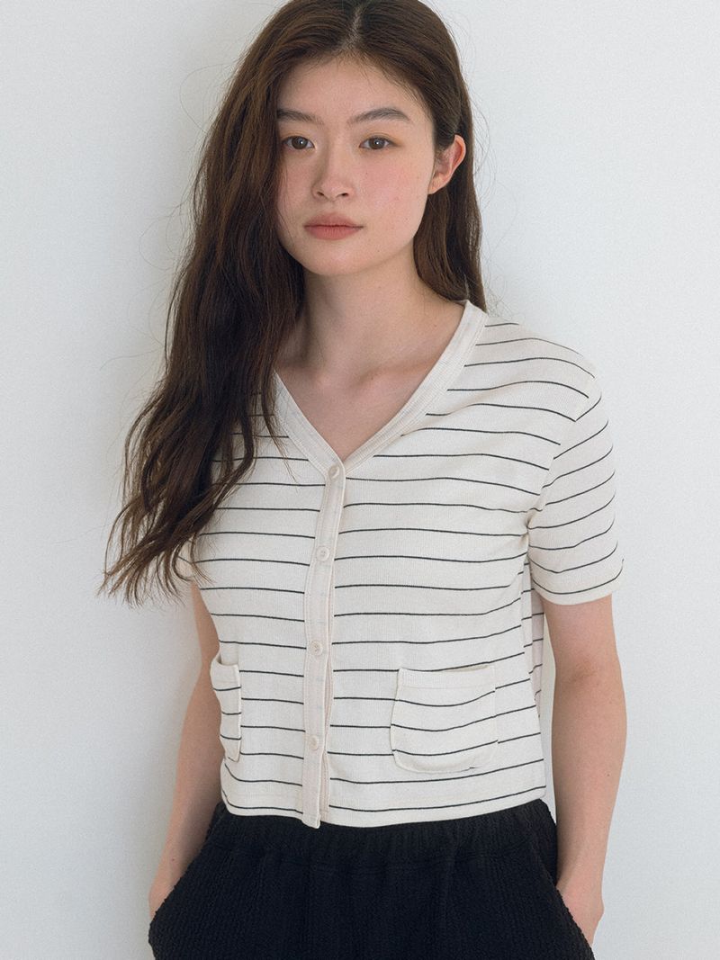 Minimal Strip Cardigan - Black