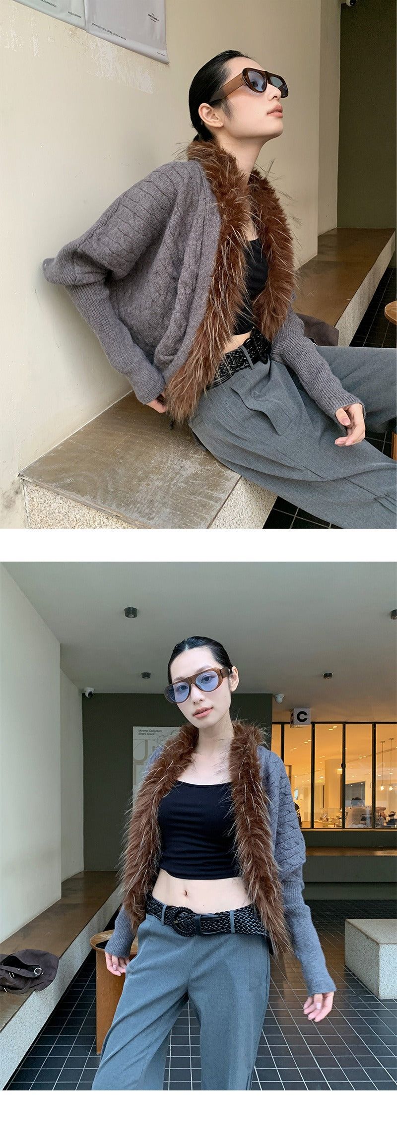 Batwing Fur No Collar Knit Cardigan