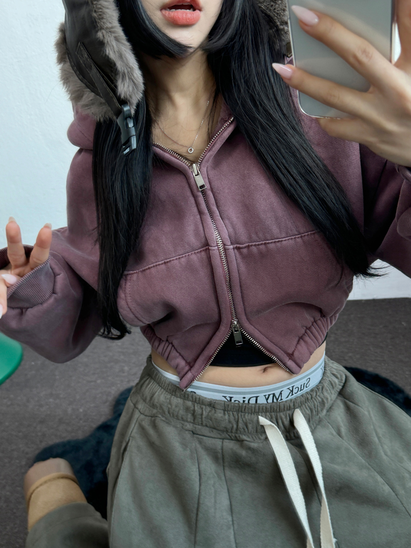 CCORTTI(コルッティ)の「PIGMENT HARDY CROPPED HOODIE ZIP UP ❤🩶🤎 3COLOR(Tops)」