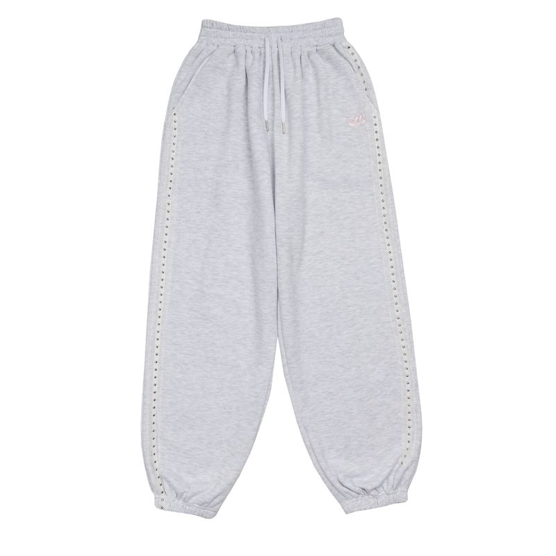 LACE STUD JOGGER PANTS - WHITE MELANGE