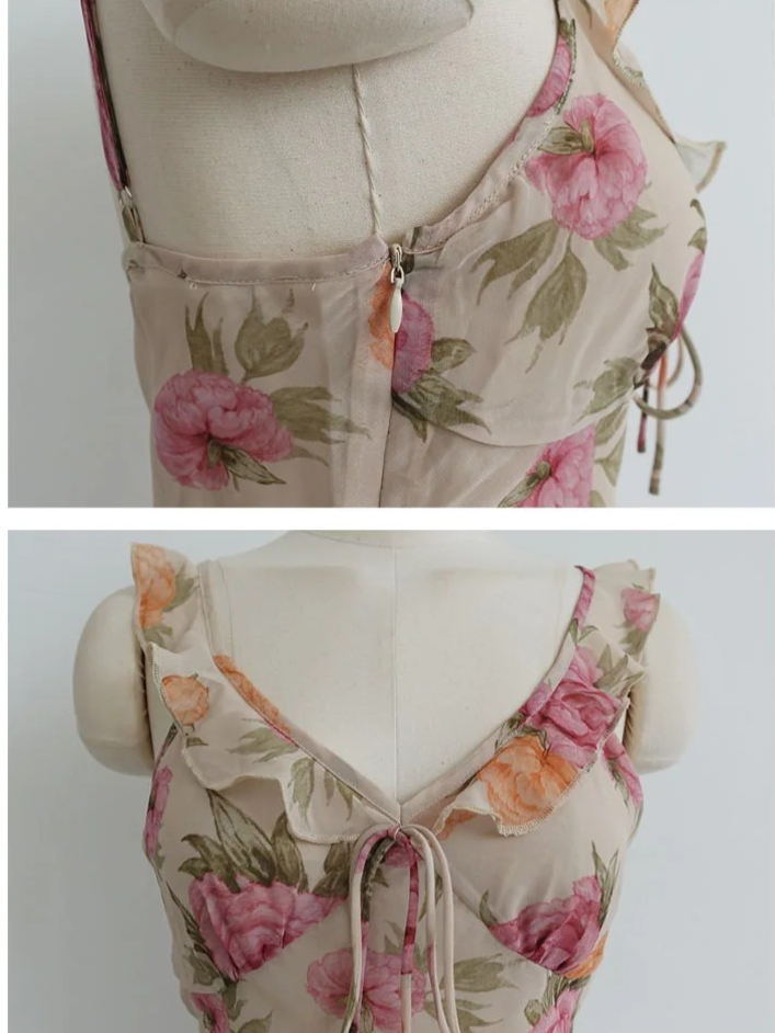 VINTAGE ROSE RUFFLE-STRAP MINI DRESS