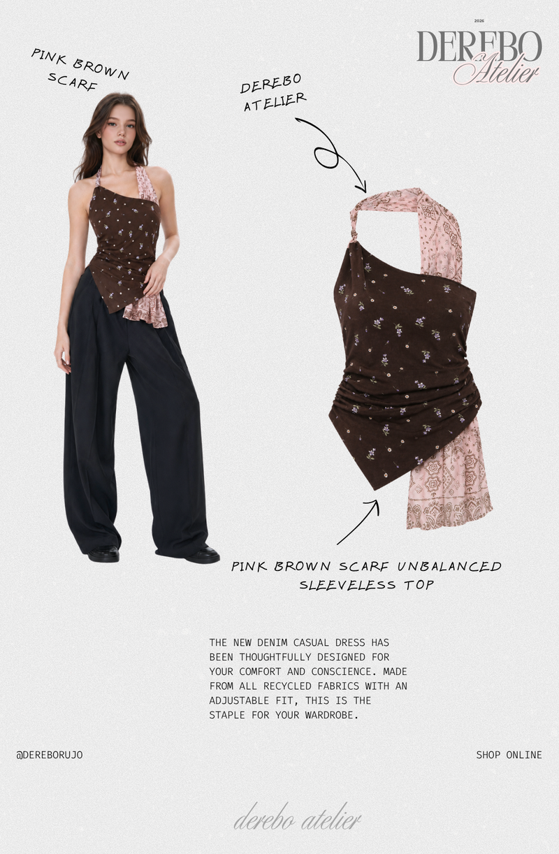 Pink brown scarf unbalanced sleeveless top