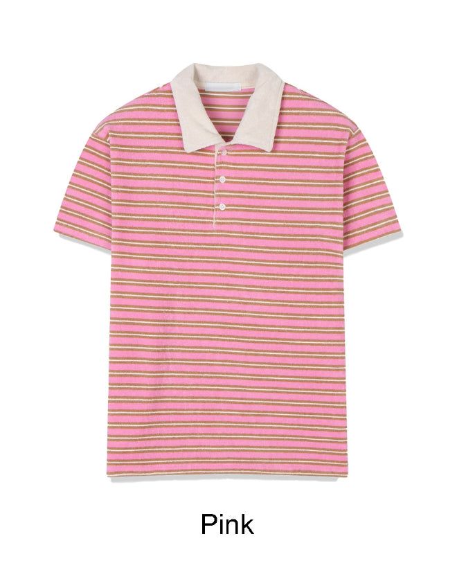 Gaen Terry Stripe Collar Tee