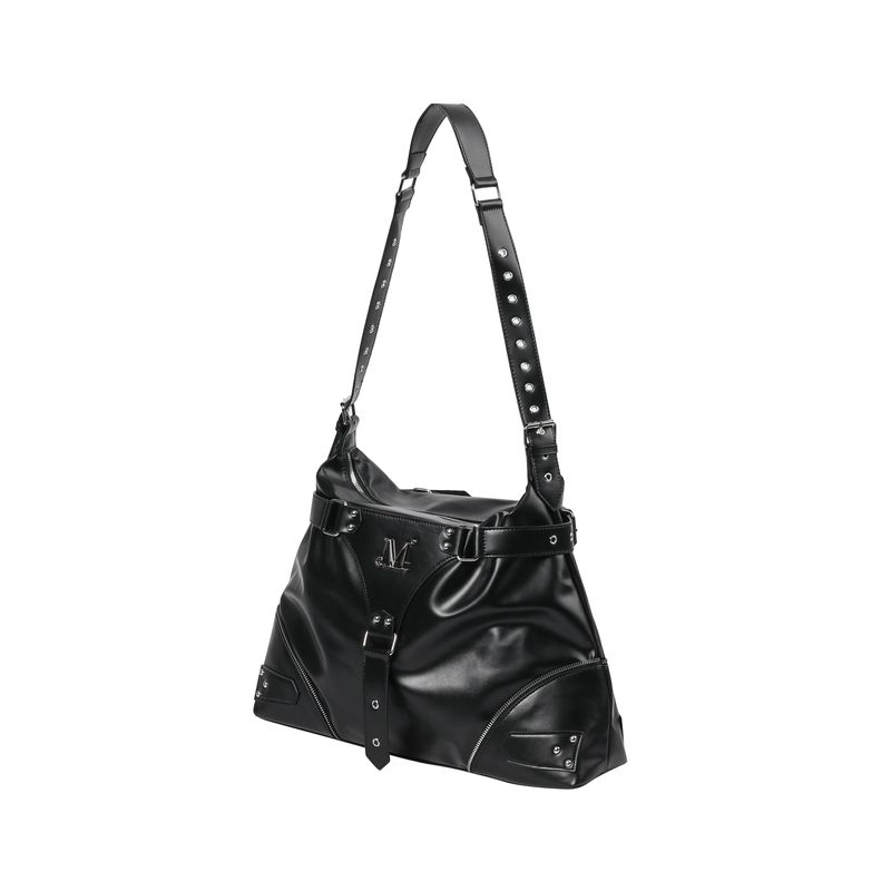 NIV ZIPPER POINT BELTED LEATHER SHOULDER BAG UNISEX