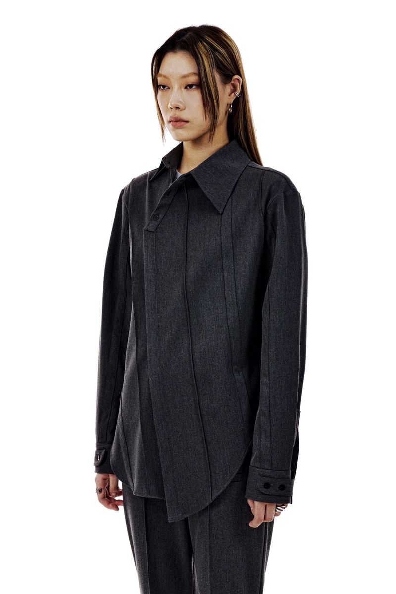 UNBALANCED BUTTON STRAP SHIRT