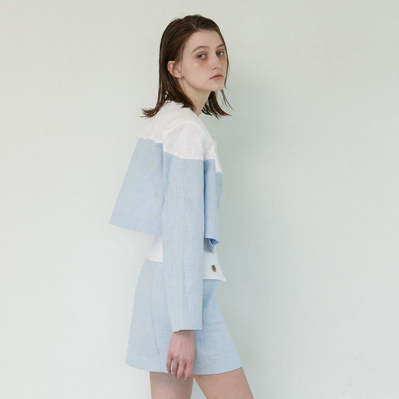  COLLOR MIXED JACKET, SKY BLUE