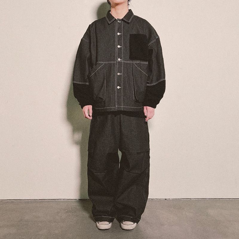 reverse Terry Pocket Denim Pants_black