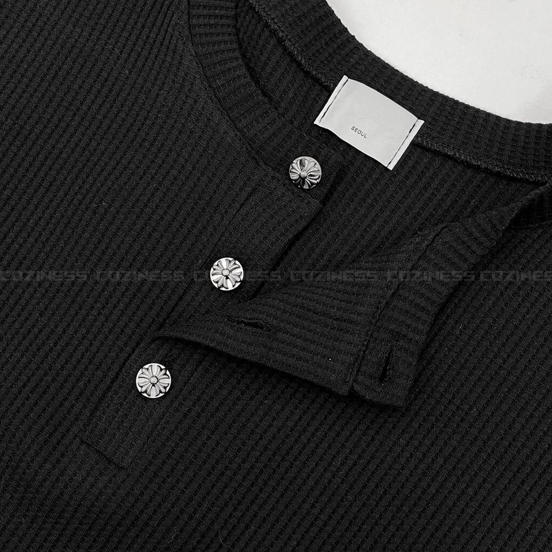 WE button point henley neck warmer waffle tea (4 colors)